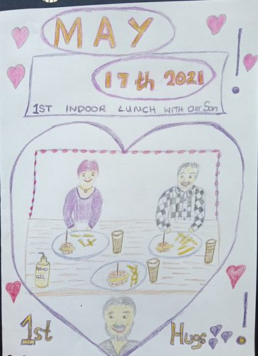 Christine P, memorable lunch, coloured pencils.